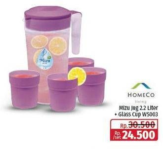 Promo Harga Homeco Mizu Jug + Glass WS003 2200 ml - Lotte Grosir