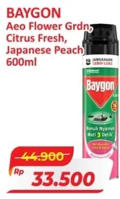 Promo Harga Baygon Insektisida Spray Flower Garden, Citrus Fresh, Japanese Peach 600 ml - Alfamart