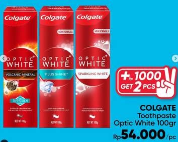 Promo Harga Colgate Toothpaste Optic White Volcanic Mineral, Plus Shine, Sparkling White 100 gr - Guardian