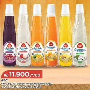 Promo Harga ABC Syrup Squash Delight Anggur, Leci, Mangga, Jeruk Florida, Nanas, Sirsak 460 ml - TIP TOP