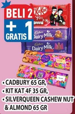 Promo Harga CADBURY Dairy Milk 65gr/KIT KAT Chocolate 4 Finger 35gr/SILVEL QUEEN Chocolate 65gr  - Hypermart
