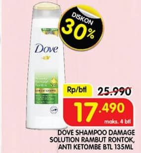 Promo Harga Dove Serum Sampo Perawatan Rambut Rontok, Anti Ketombe 135 ml - Superindo