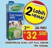 Promo Harga GREENFIELDS UHT Full Cream per 2 pcs 1000 ml - Superindo