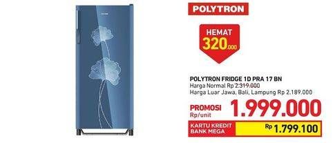 Promo Harga POLYTRON PRA 17BN Refrigerator Single Door 170L  - Carrefour