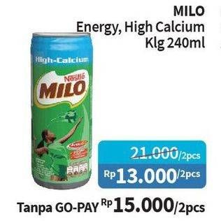 Promo Harga MILO Susu UHT Hi Calcium, Energy per 2 kaleng 240 ml - Alfamidi