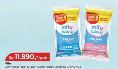 Promo Harga Mitu Baby Wipes Fresh & Clean Blue Blossom Berry, Pink Blooming Cherry 50 pcs - TIP TOP