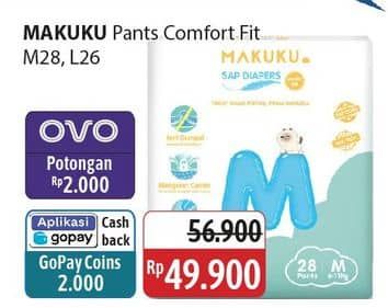 Promo Harga Makuku Comfort Fit Diapers Pants M28, L26 26 pcs - Alfamidi