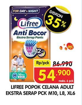 Promo Harga Lifree Popok Celana Ekstra Serap M10, L8, XL6 6 pcs - Superindo