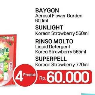 Baygon Insektisida Spray/Sunlight Pencuci Piring/Rinso Liquid Detergent/Super Pell Pembersih Lantai