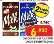 Promo Harga Diamond Milk UHT Full Cream, Chocolate, Strawberry 200 ml - Superindo