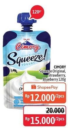 Promo Harga CIMORY Squeeze Yogurt Original, Strawberry, Blueberry per 2 pouch 120 gr - Alfamidi