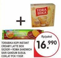 Promo Harga TORABIKA Creamy Latte 5pcs + ROMA Biscuit Sari Gandum Sandwich  - Superindo
