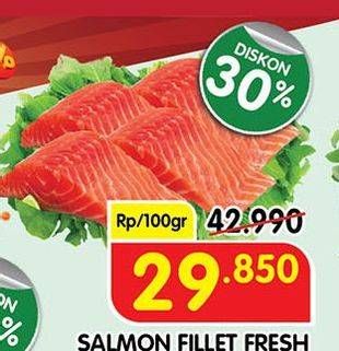 Promo Harga Salmon Fillet per 100 gr - Superindo