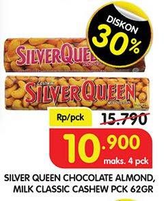 Promo Harga SILVER QUEEN Chocolate Almond, Milk Classic Cashew 62 gr - Superindo