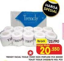 Promo Harga TRENDY Facial Tissue Non Parfumed 800gr/Toilet Tissue 10's Rol  - Superindo