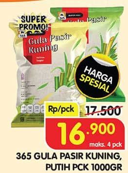 Promo Harga 365 Gula Pasir Putih, Kuning 1000 gr - Superindo