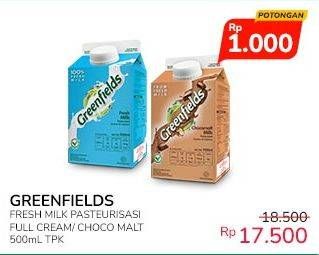 Promo Harga Greenfields Fresh Milk Full Cream, Choco Malt 500 ml - Indomaret