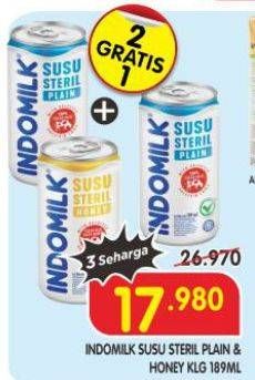Promo Harga Indomilk Susu Steril Plain, Honey 189 ml - Superindo