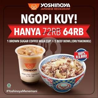 Promo Harga 1 Brown Sugar Coffee Milk Cup + 1 Beef Bowl Ori/Yakiniku  - Yoshinoya