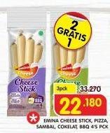 Promo Harga EMINA Cheese Stick Pizza, Sambal, Coklat, BBQ per 3 pouch 4 pcs - Superindo