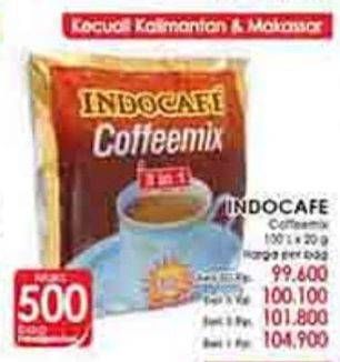 Promo Harga Indocafe Coffeemix per 100 sachet 20 gr - LotteMart
