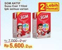 Promo Harga SGM Aktif Susu Cair All Variants per 2 pcs 110 ml - Indomaret