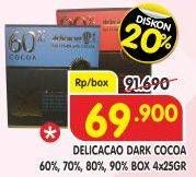 Promo Harga DELICACAO Bali Chocolate 60%, 70%, 80%, 90% 4 pcs - Superindo