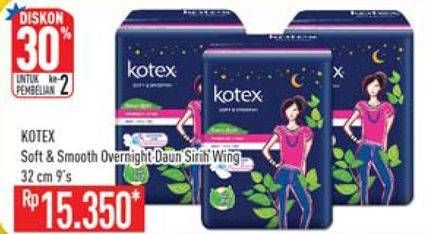 Promo Harga KOTEX Soft & Smooth Overnight Wing 32cm Daun Sirih 9 pcs - Hypermart