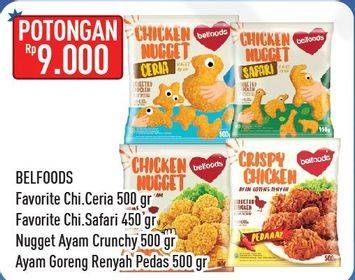 Promo Harga BELFOODS FAVORITE Chicken Nugget Ceria 500gr/Safari 450gr/Crispy Fried Chicken 500gr/Ayam Goreng Renyah 500gr  - Hypermart