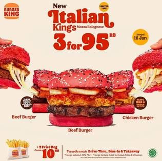 Promo Harga BURGER KING Italian Kings Burger 3 For 95rb  - Burger King