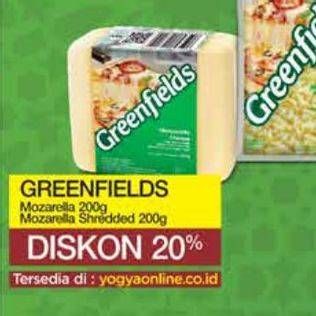 Promo Harga GREENFIELDS Cheese Mozzarella, Mozzarella Shredded 200 gr - Yogya