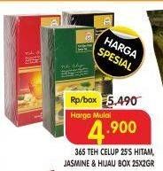 Promo Harga 365 Teh Celup Black Tea, Jasmine Tea, Green Tea per 25 pcs 2 gr - Superindo