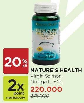 Promo Harga NATURES HEALTH Virgin Salmon Omega-3 Fish Oil 50 pcs - Watsons