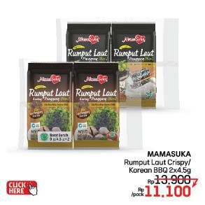 Promo Harga Mamasuka Rumput Laut Panggang Original, BBQ per 2 bungkus 4 gr - LotteMart