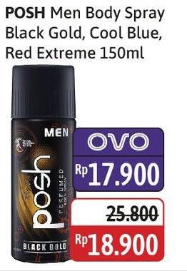 Promo Harga Posh Men Perfumed Body Spray Black Gold, Cool Blue, Red Extreme 150 ml - Alfamidi