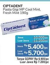 Promo Harga CIPTADENT Pasta Gigi Maxi 12 Plus Cool Mint, Fresh Mint 190 gr - Alfamidi