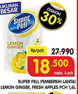 Promo Harga SUPER PELL Pembersih Lantai Fresh Apple, Lemon Ginger 1600 ml - Superindo