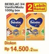 Promo Harga BEBELAC 3 / 4 Susu Pertumbuhan Madu, Vanila per 2 box 1000 gr - Indomaret