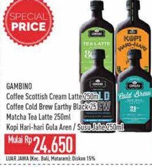 Promo Harga Gambino Coffee Cold Brew Scottish Cream, Cold Brew Earthy Fruity, Hari Hari Gula Aren 250 ml - Hypermart