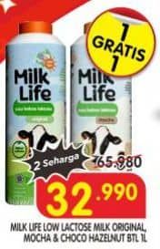 Promo Harga Milk Life Fresh Milk Full Cream, Mocha, Bebas Laktosa Choco Hazelnut 1000 ml - Superindo