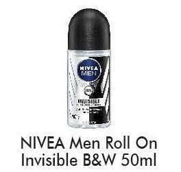 Promo Harga NIVEA MEN Deo Roll On Black White Invisible Original 50 ml - Alfamart