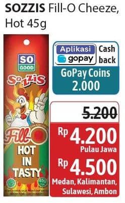 Promo Harga So Good Sozzis Fill O Saus Keju, Fill O Saus Pedas 45 gr - Alfamidi