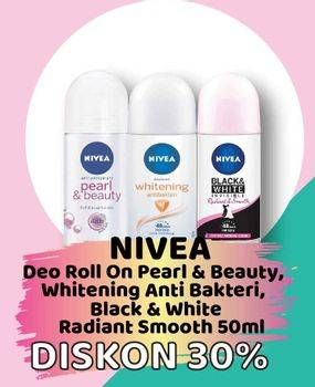 Promo Harga NIVEA Deo Roll On Pearl Beauty, Anti Bakteri, Invisible Black White 50 ml - Yogya