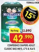 Promo Harga Confidence Adult Diapers Classic Night M8, L7, XL6 6 pcs - Superindo