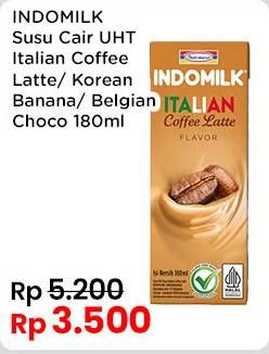 Promo Harga Indomilk Korean Series Seoul Banana, Italian Coffee Latte, Belgian Chocolate 180 ml - Indomaret