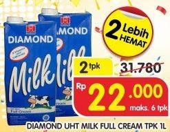 Promo Harga DIAMOND Milk UHT Full Cream per 2 pcs 1 ltr - Superindo