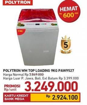 Promo Harga POLYTRON PAW 9527| Mesin Cuci Top Load 9,5 kg  - Carrefour