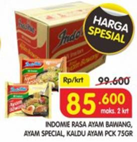 Promo Harga INDOMIE Mi Kuah Ayam Bawang, Ayam Spesial, Kaldu Ayam per 40 pcs - Superindo