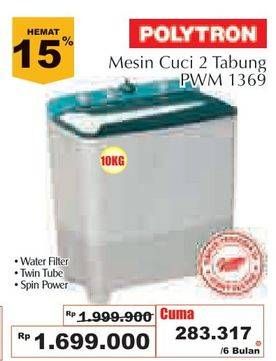 Promo Harga POLYTRON PWM 1369 | Washing Machine 2 Tabung 10kg  - Giant