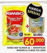 Promo Harga KIMBO Beef Burger 6s + GREENFIELDS Mozzarella Cheese 200gr  - Superindo